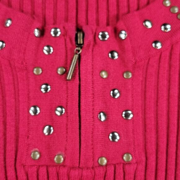 🔺️RQT Maroon Ribbed Zipper & Stud Scoop Neck Ribbed Sweater Small - Picture 5 of 10